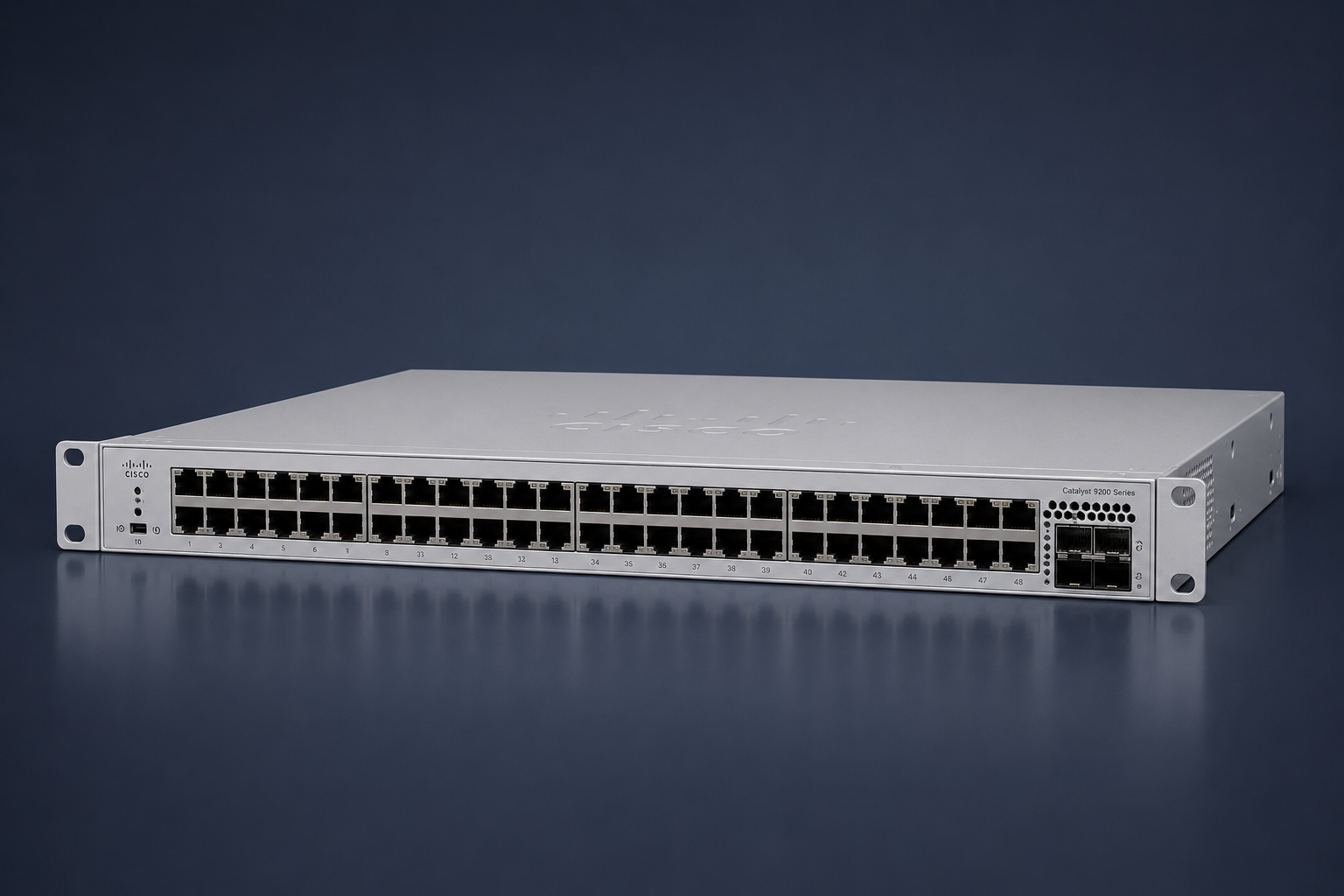 Cisco Catalyst C9200-48P gris con 48 puertos negros